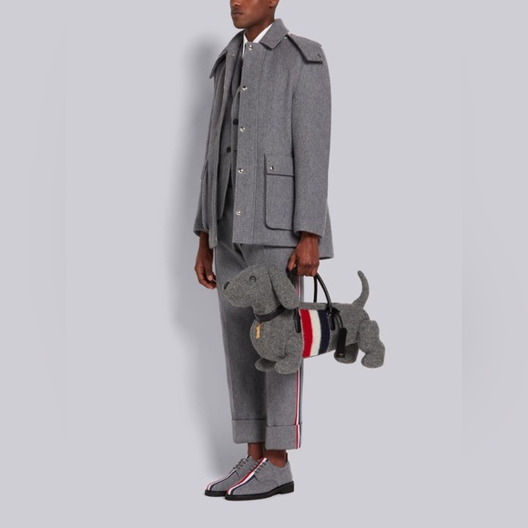 THOM BROWNE GREY BOILED WOOL STRIPE HECTOR BAG TOTE RED NAVY LARGE XL - Picture 2 of 15